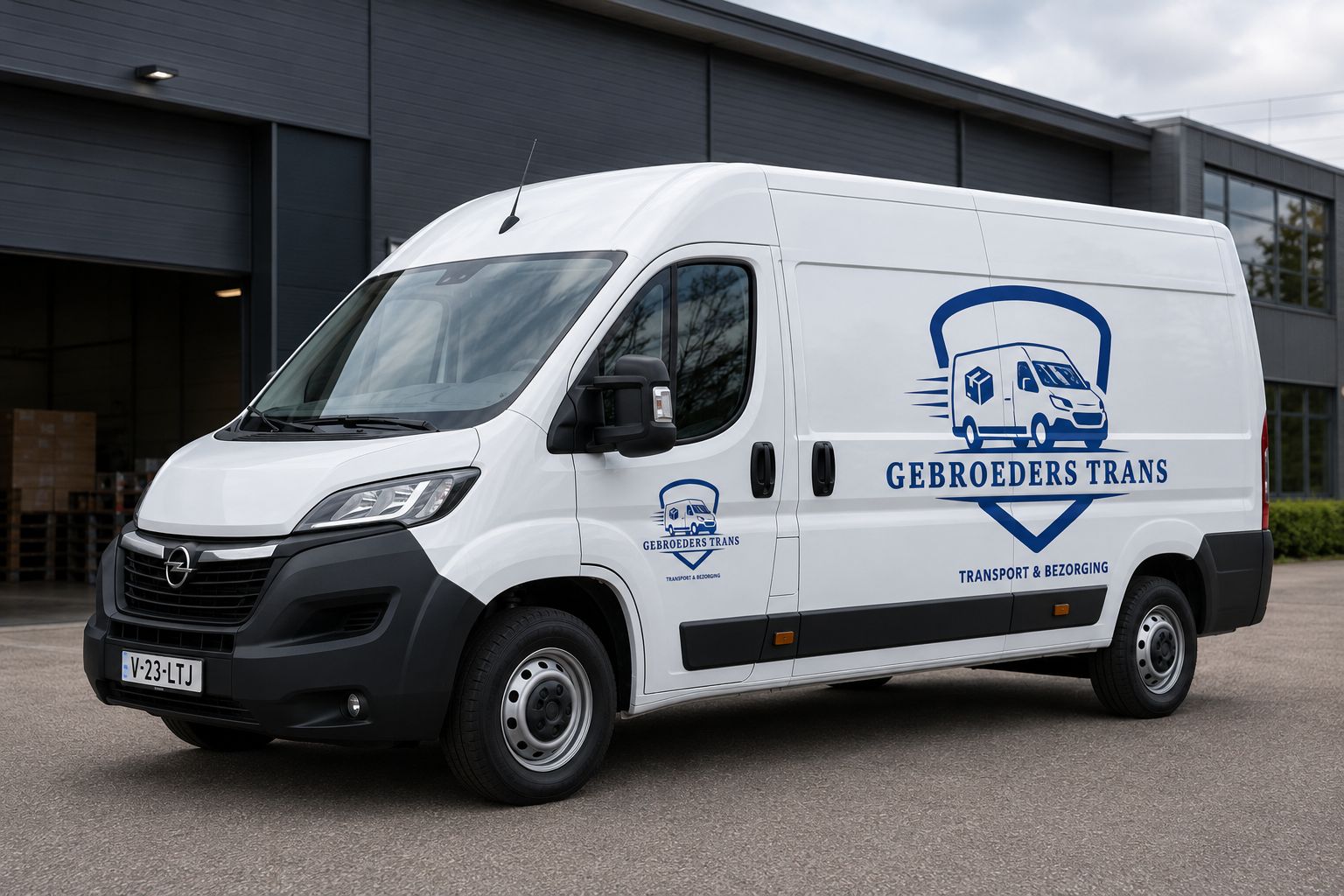 Bestelwagen van Gebroeders Trans voor een magazijn in Sint-Niklaas